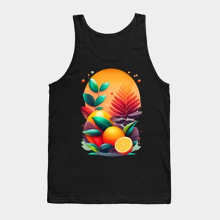 Abstract Summer Heat Illustration With Leaves and Citrus Tank Top